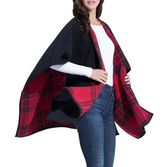 Woolrich Cardigan Womens One Size Red Black Plaid Reversible Blanket Scarf - Picture 2 of 7